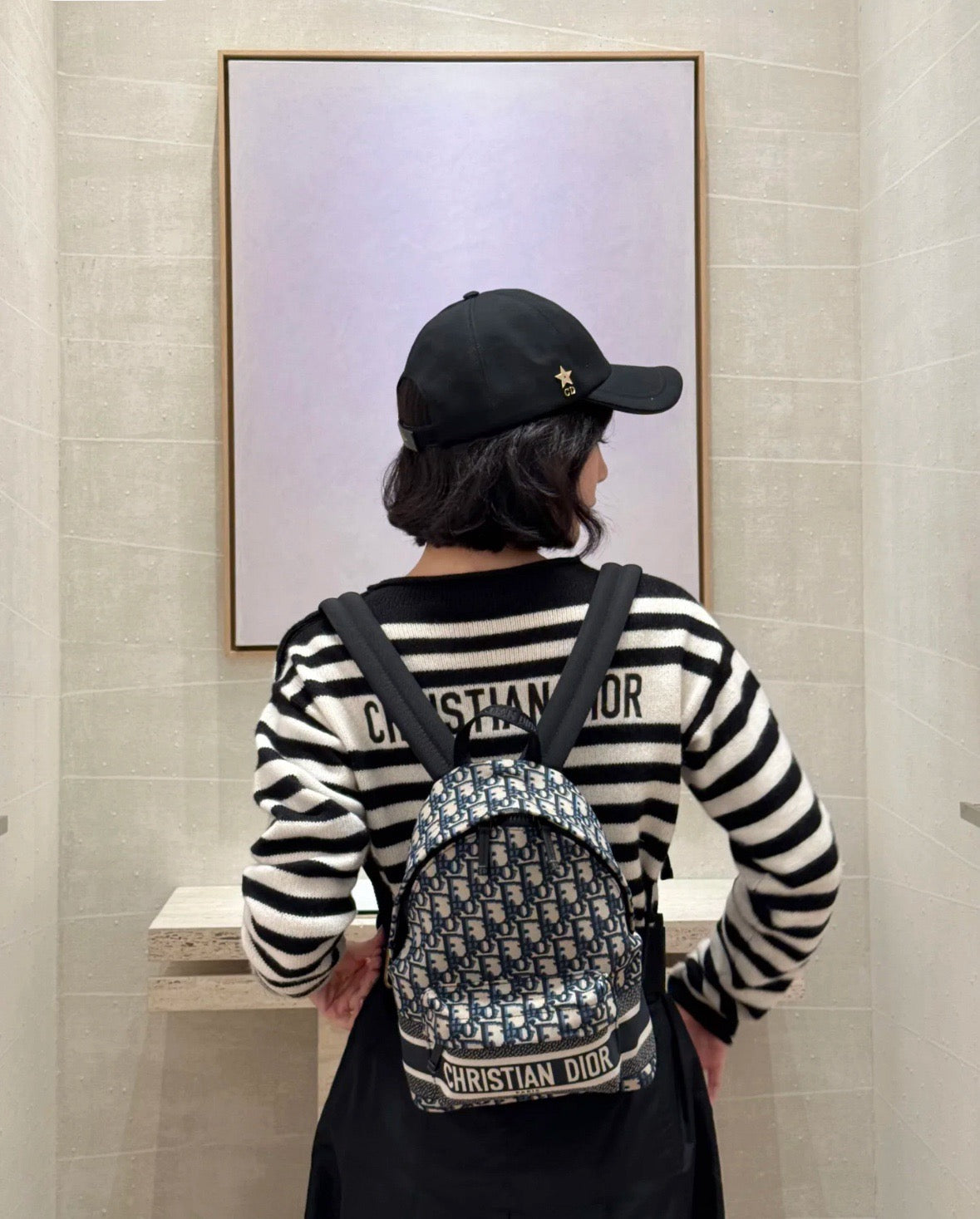 디올 트래블 백팩 블루 디올 오블리크 자카드