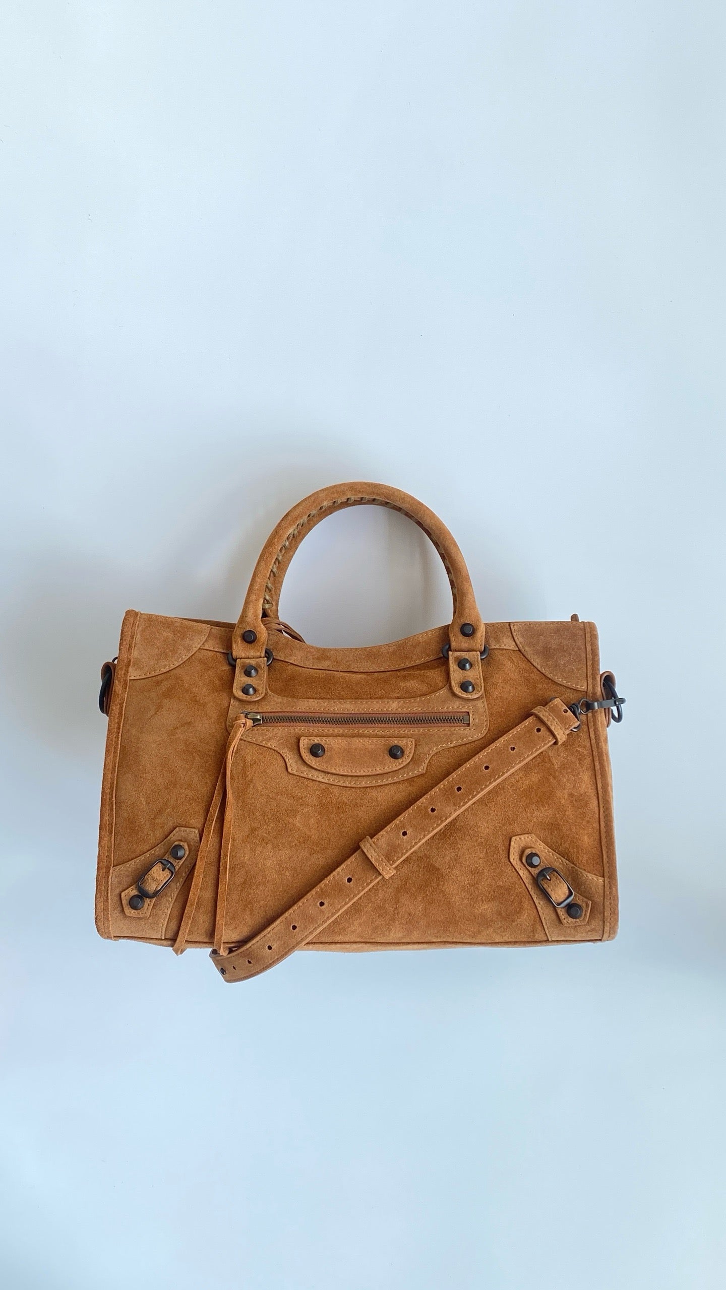 발렌시아가 여성 르 시티 백 미디움 스웨이드 카프스킨