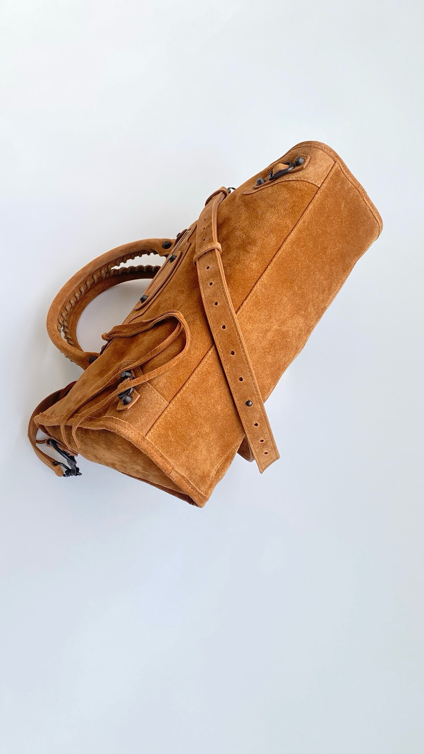 발렌시아가 여성 르 시티 백 미디움 스웨이드 카프스킨