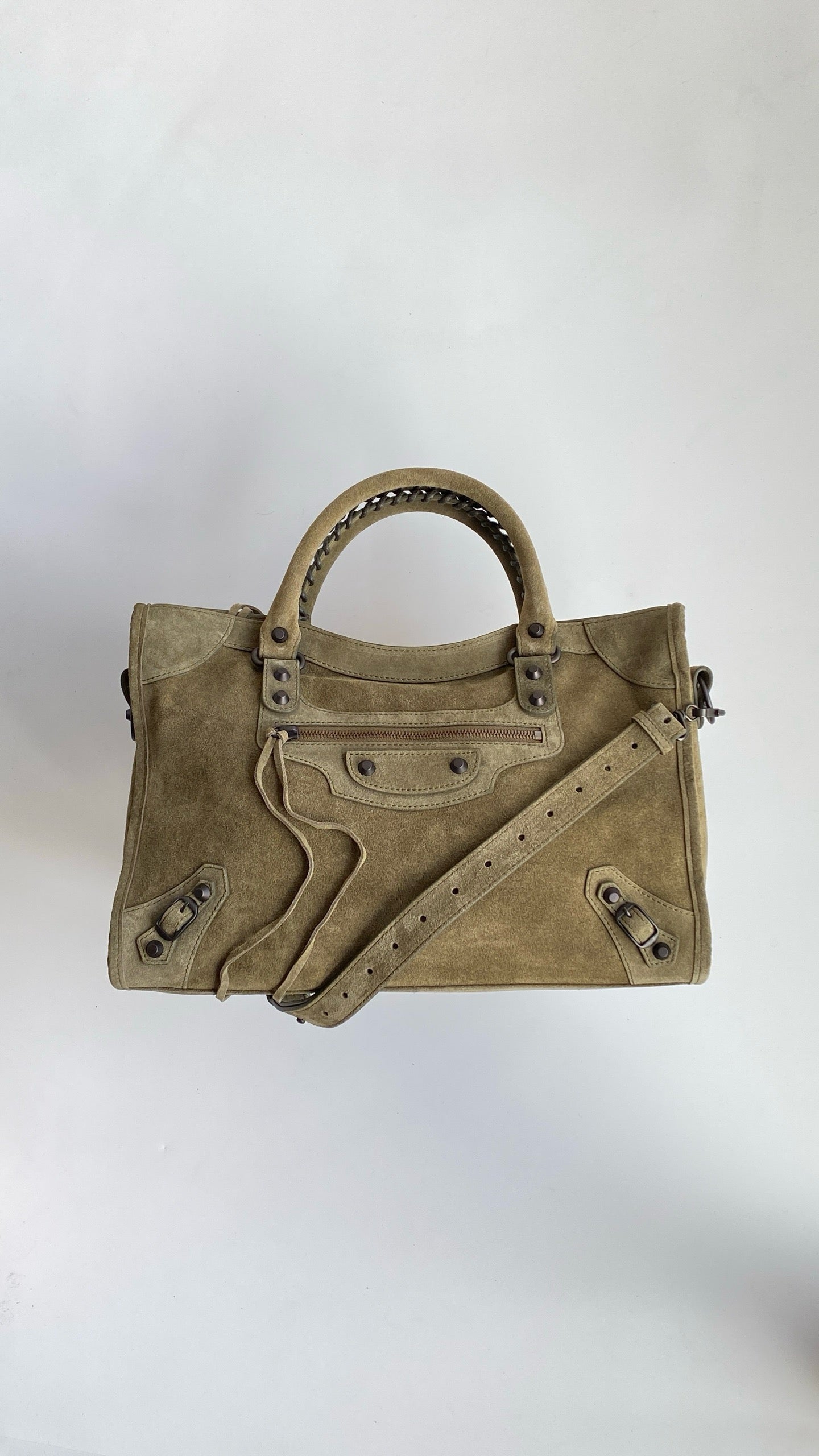 발렌시아가 여성 르 시티 백 미디움 스웨이드 카프스킨