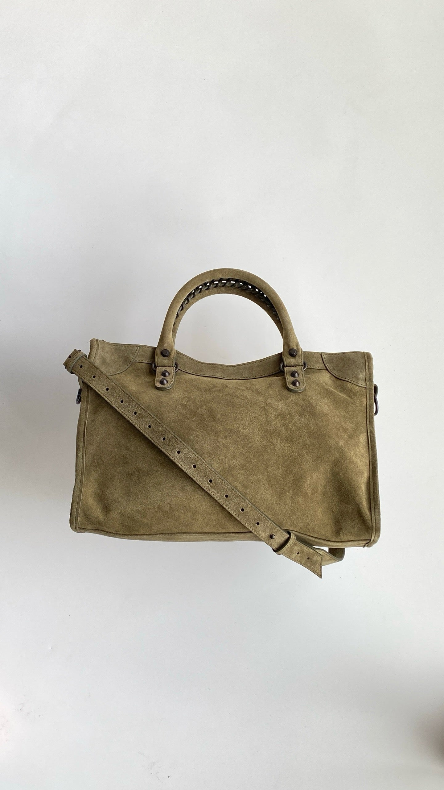 발렌시아가 여성 르 시티 백 미디움 스웨이드 카프스킨