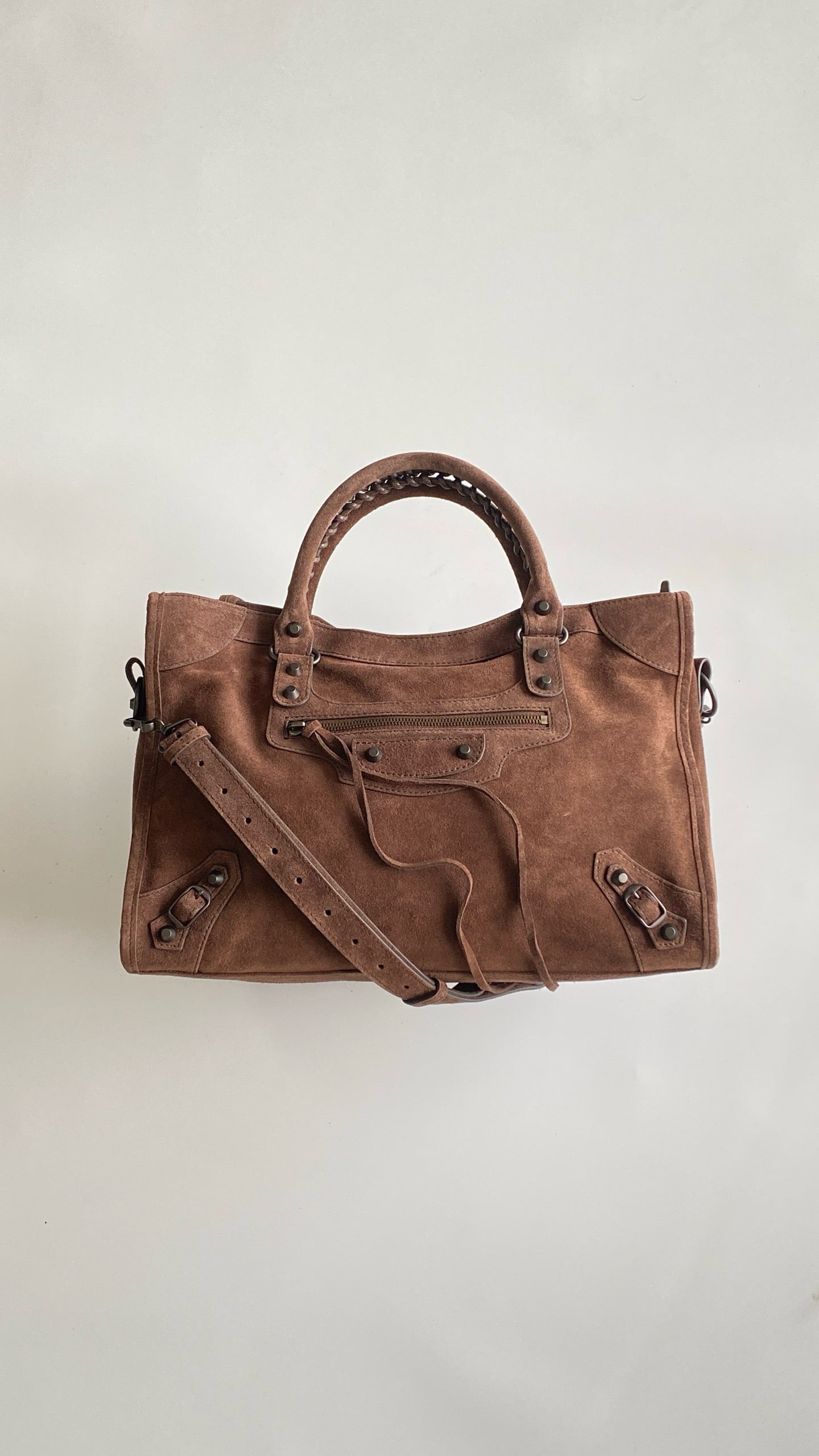 발렌시아가 여성 르 시티 백 미디움 스웨이드 카프스킨