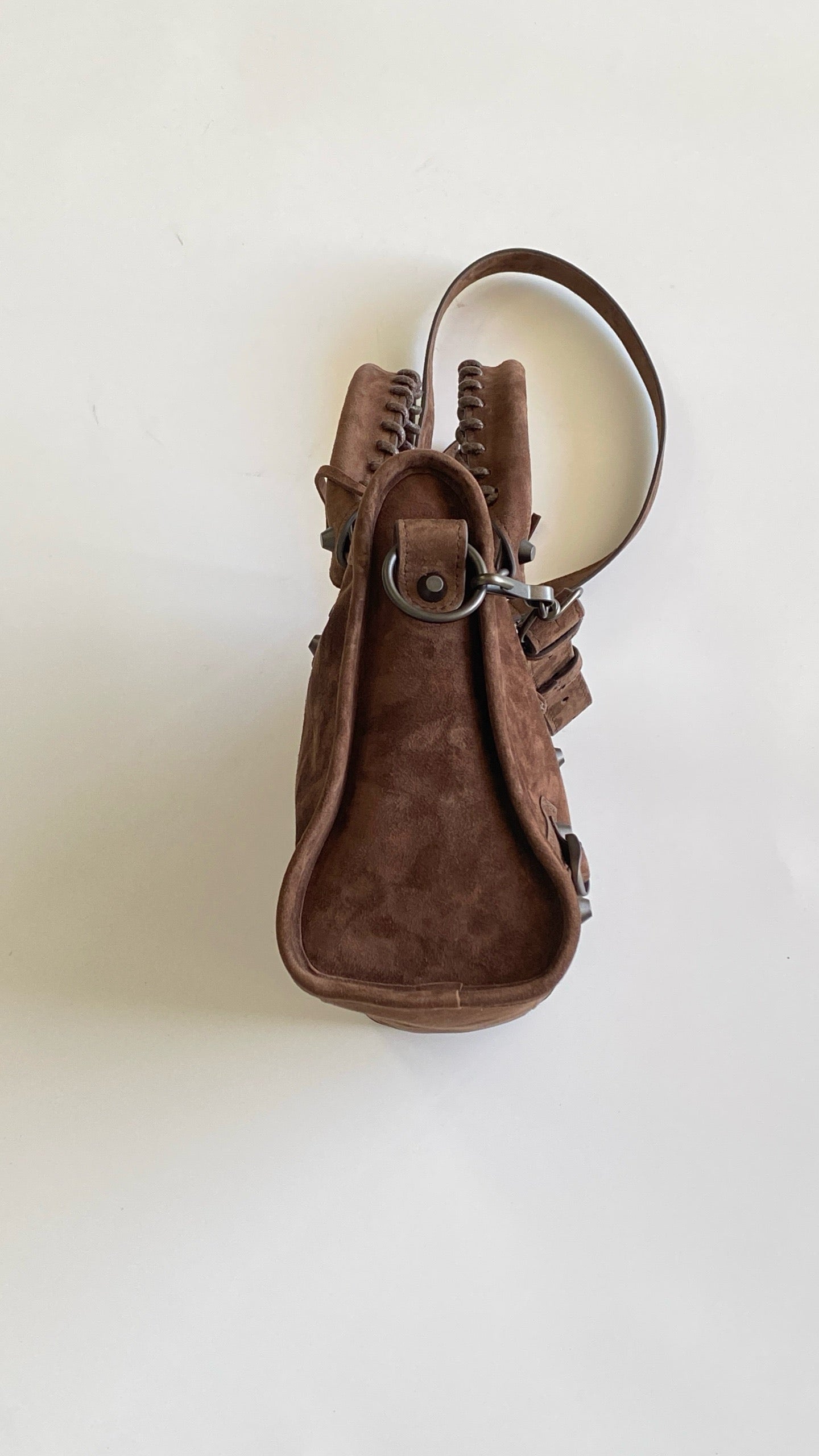 발렌시아가 여성 르 시티 백 스몰 스웨이드 카프스킨