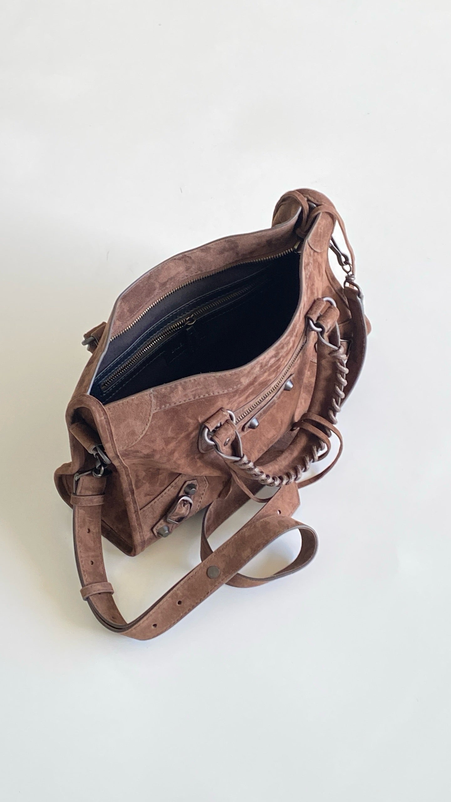 발렌시아가 여성 르 시티 백 스몰 스웨이드 카프스킨