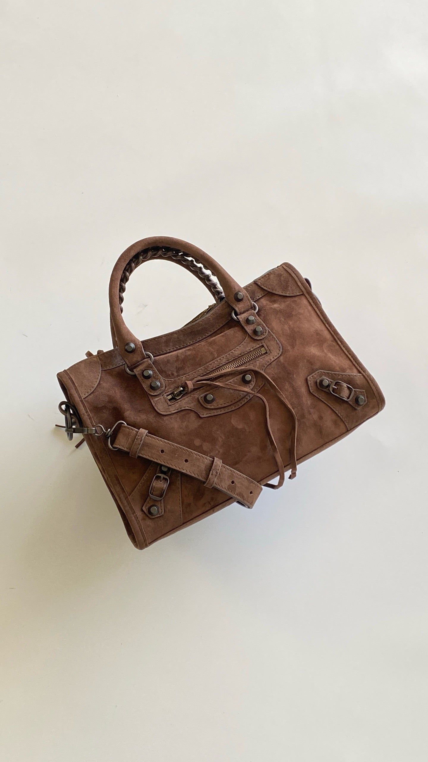 발렌시아가 여성 르 시티 백 스몰 스웨이드 카프스킨