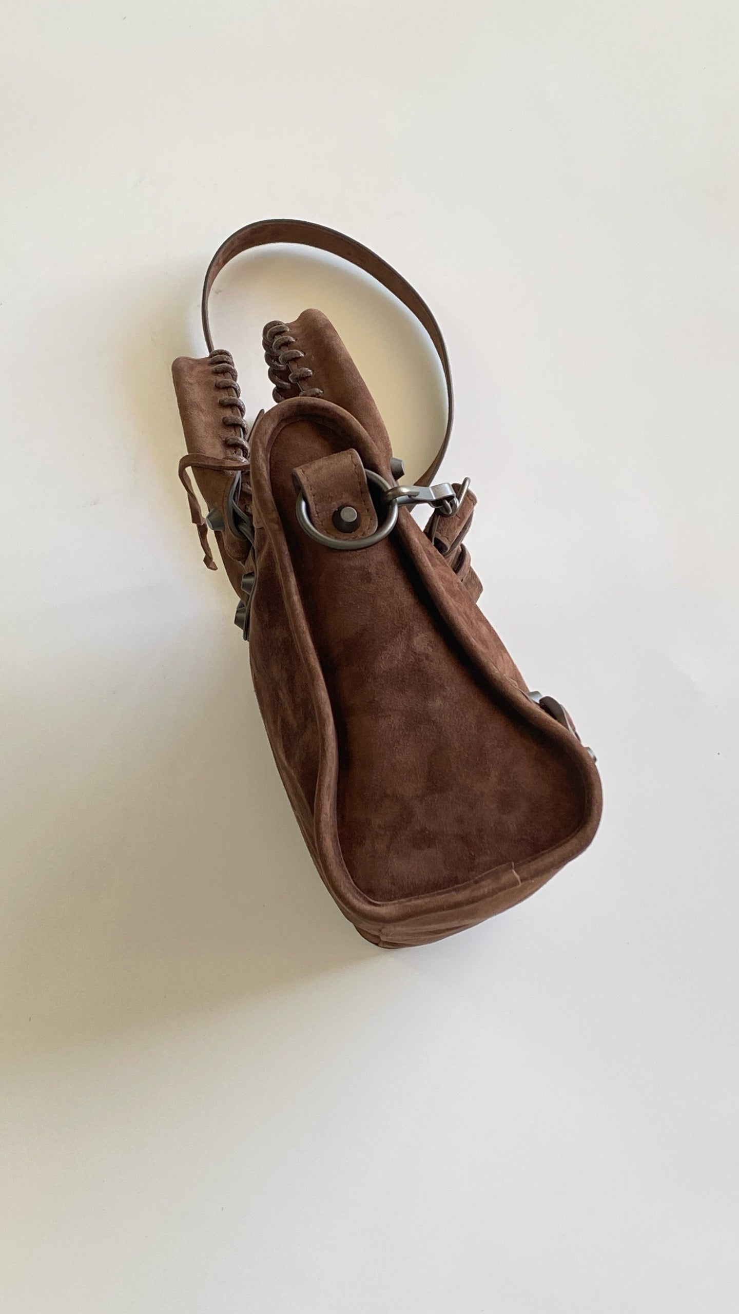 발렌시아가 여성 르 시티 백 스몰 스웨이드 카프스킨