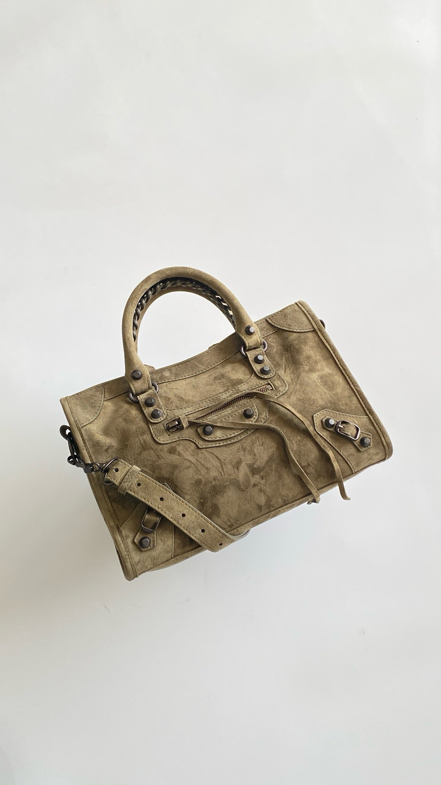 발렌시아가 여성 르 시티 백 스몰 스웨이드 카프스킨