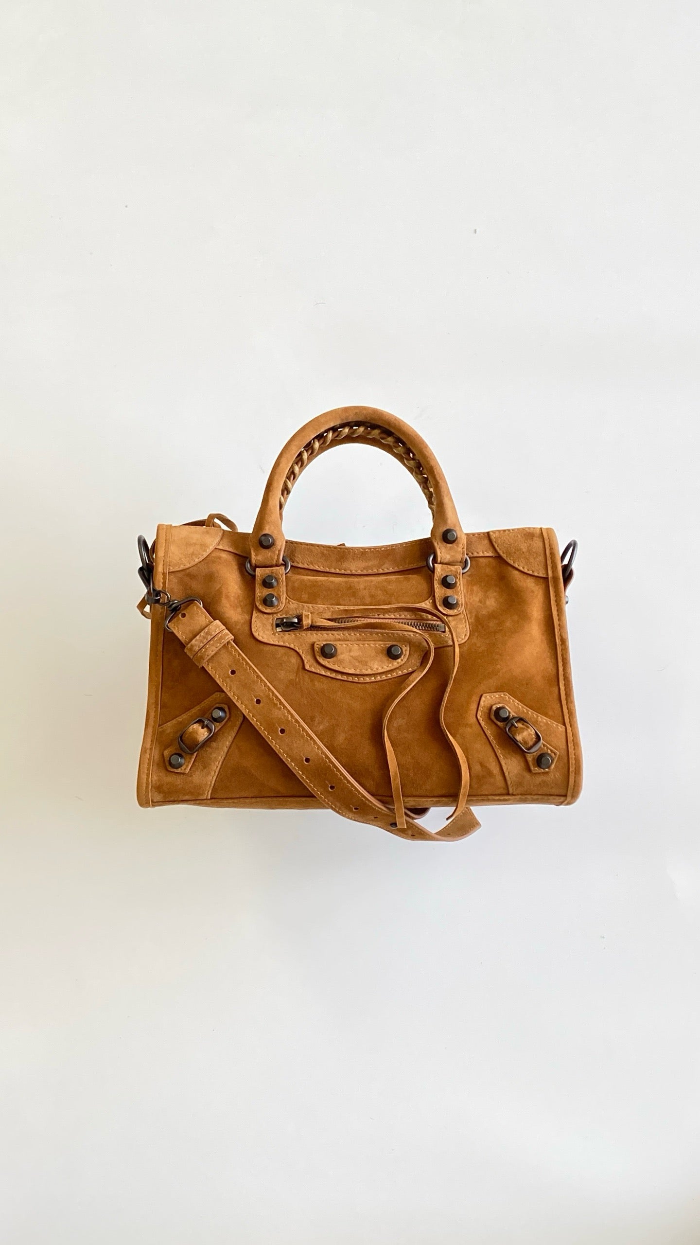 발렌시아가 여성 르 시티 백 스몰 스웨이드 카프스킨