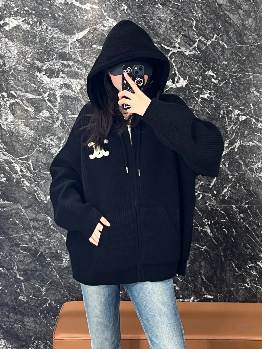 셀린느 울 후드 가디건