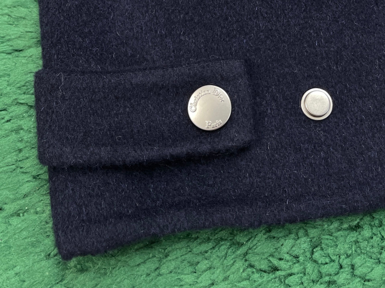 디올 지퍼 후드 네이비 블루 양면 버진 울 실크 피코트