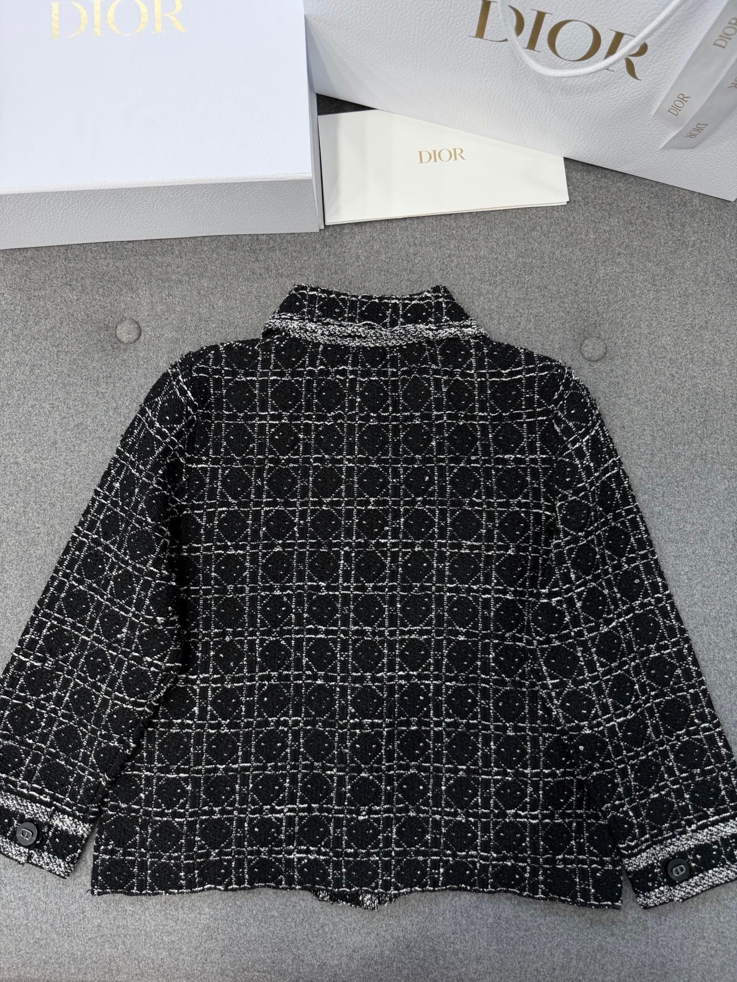 디올 매크로 까나쥬 재킷 블랙 앤 화이트 테크니컬 코튼 트위드