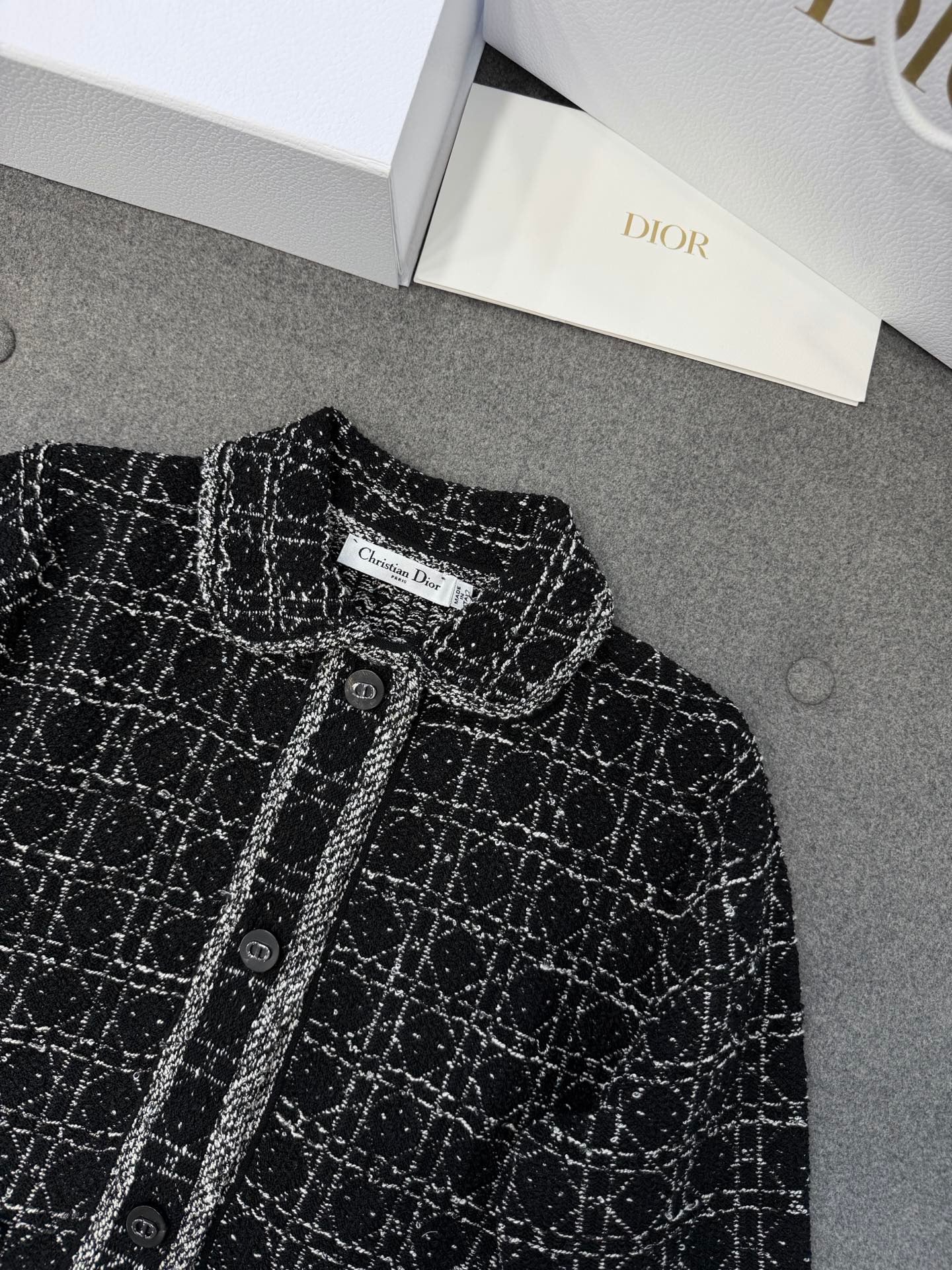 디올 매크로 까나쥬 재킷 블랙 앤 화이트 테크니컬 코튼 트위드
