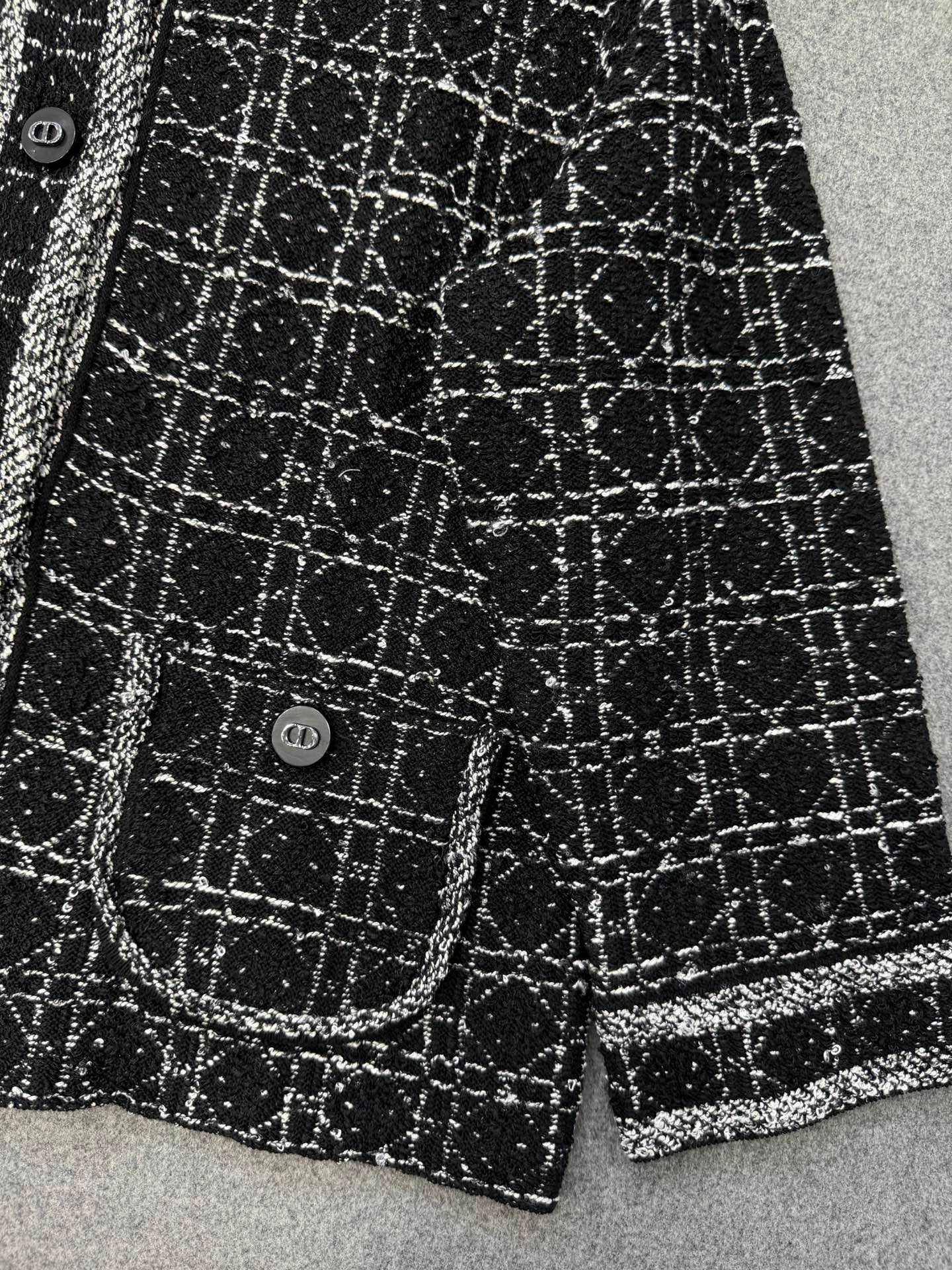 디올 매크로 까나쥬 재킷 블랙 앤 화이트 테크니컬 코튼 트위드