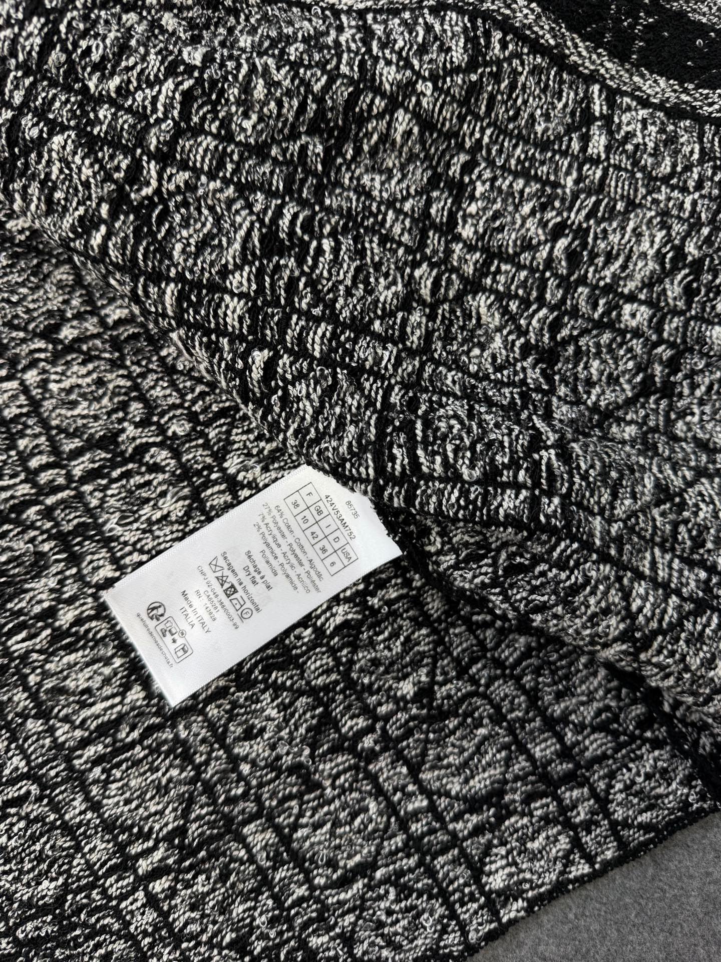 디올 매크로 까나쥬 재킷 블랙 앤 화이트 테크니컬 코튼 트위드