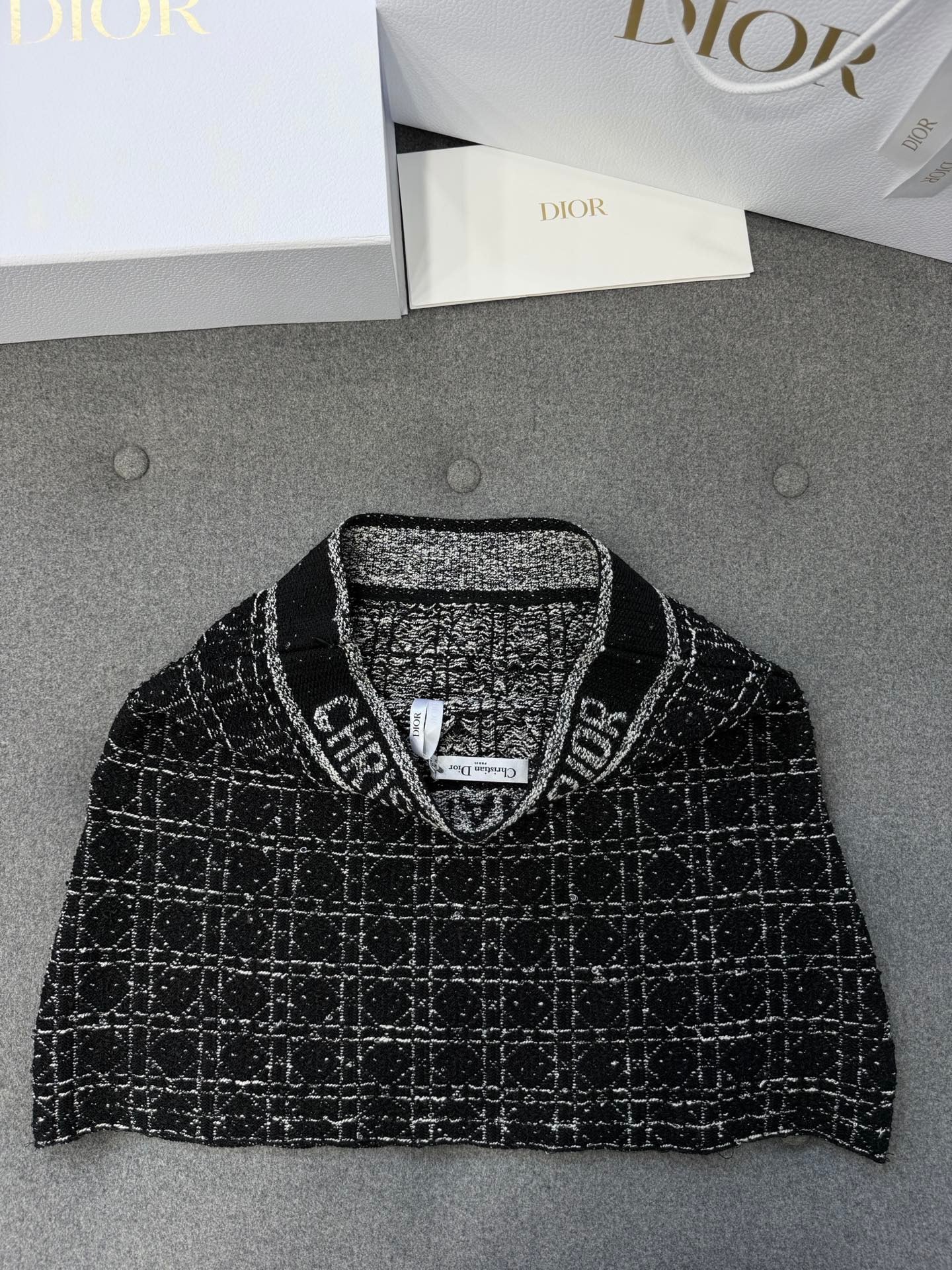 디올 매크로 까나쥬 재킷 블랙 앤 화이트 테크니컬 코튼 트위드