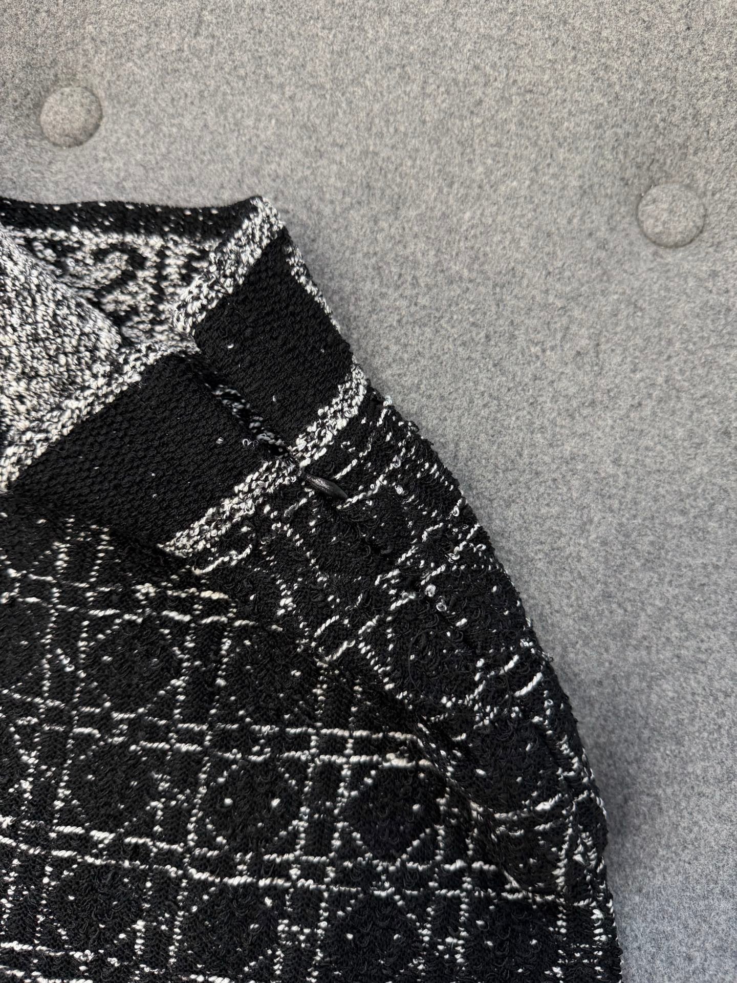 디올 매크로 까나쥬 재킷 블랙 앤 화이트 테크니컬 코튼 트위드