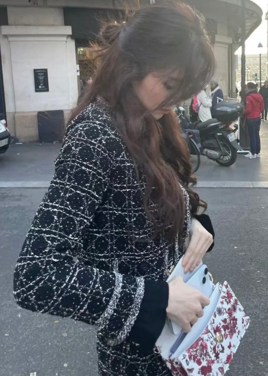 디올 매크로 까나쥬 재킷 블랙 앤 화이트 테크니컬 코튼 트위드