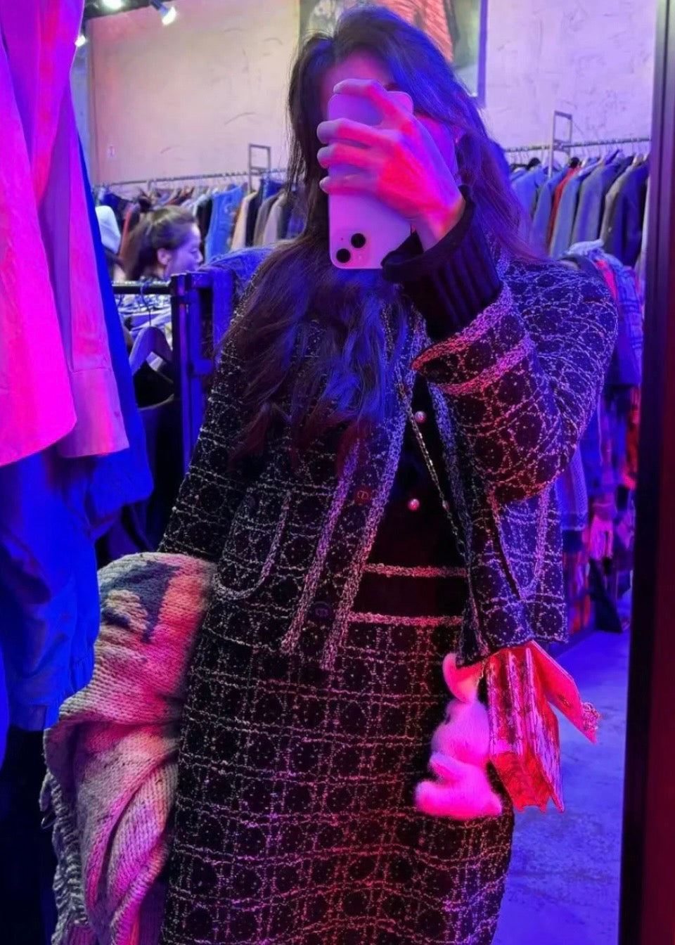 디올 매크로 까나쥬 재킷 블랙 앤 화이트 테크니컬 코튼 트위드