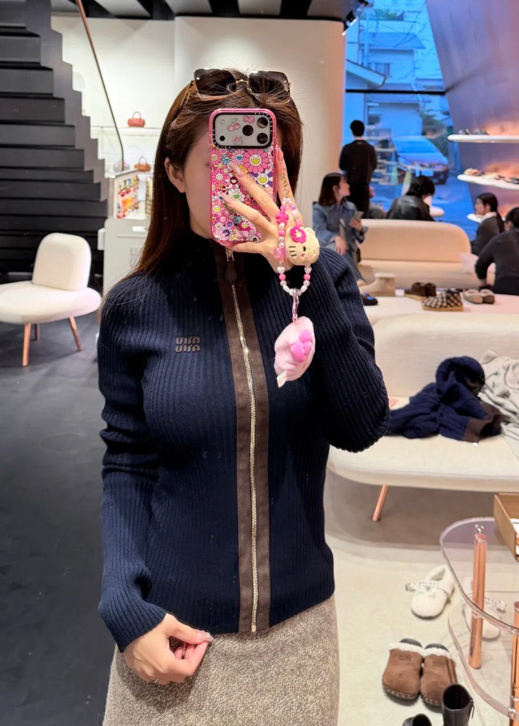 미우미우 캐시미어 가죽 지퍼 가디건