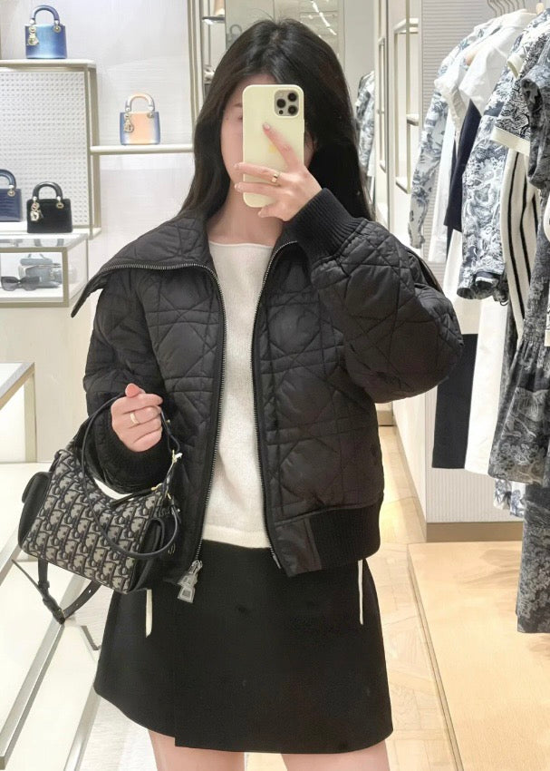 디올 블랙 퀼트 테크니컬 태피터 오버사이즈 칼라 매크로 까나쥬 자켓