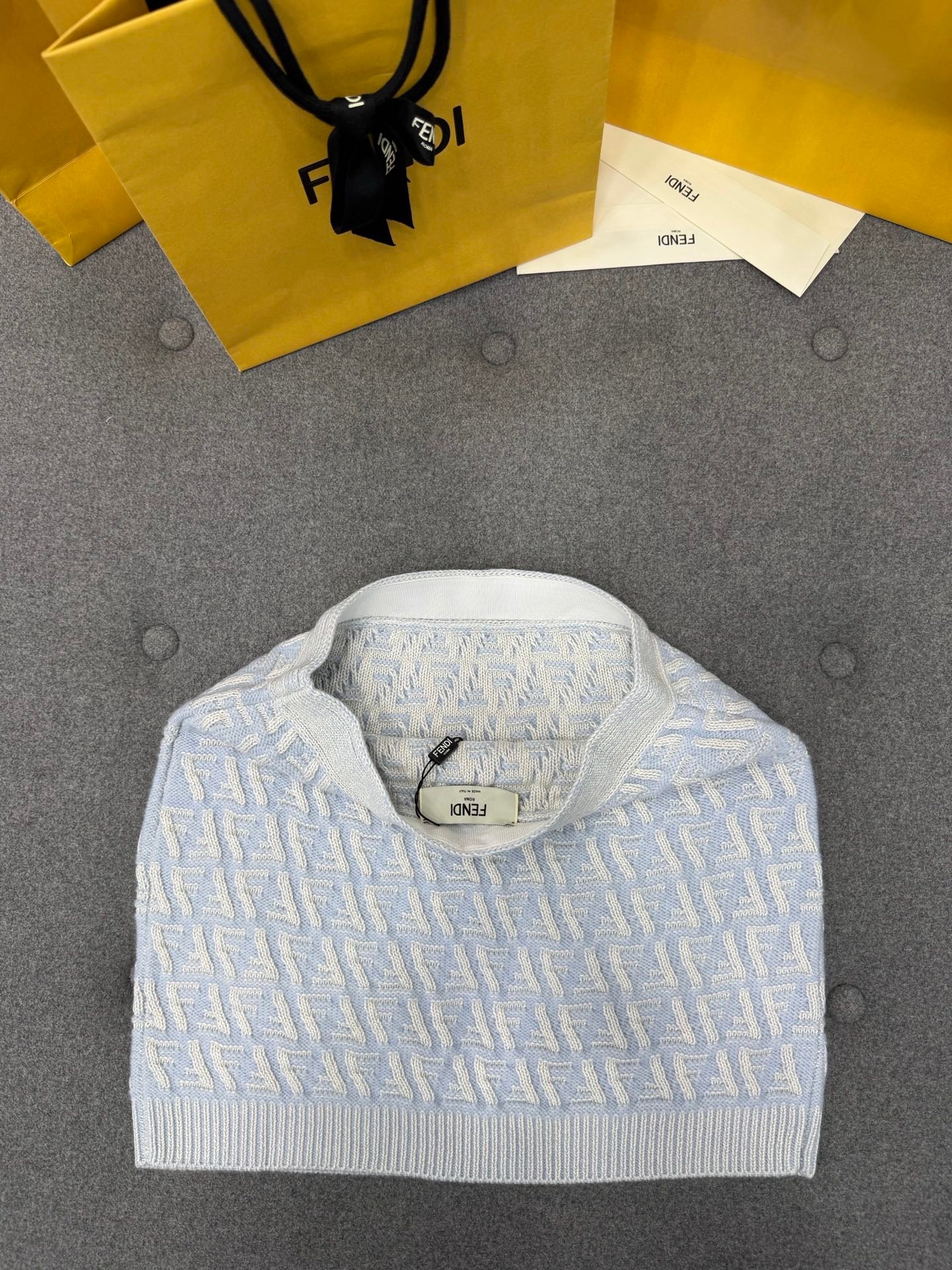 펜디 라이트 블루 FF 캐시미어 울 카디건 셋업