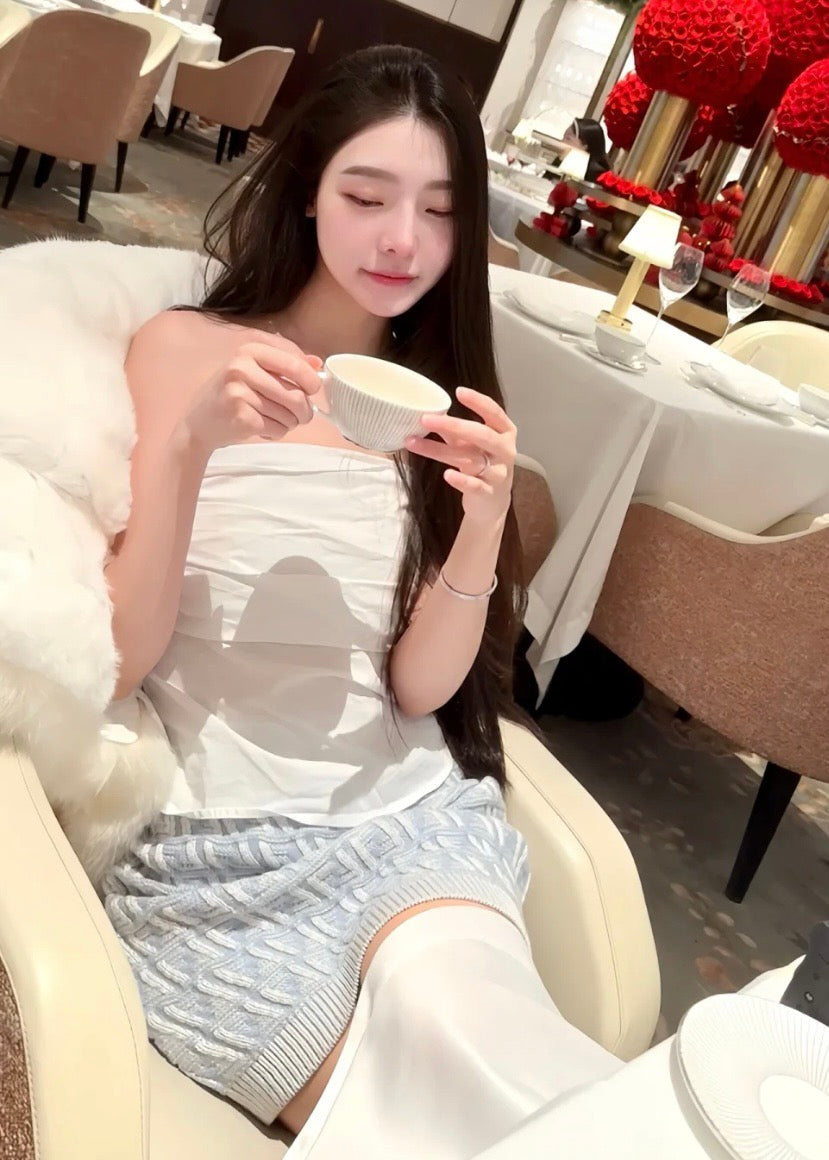 펜디 라이트 블루 FF 캐시미어 울 카디건 셋업