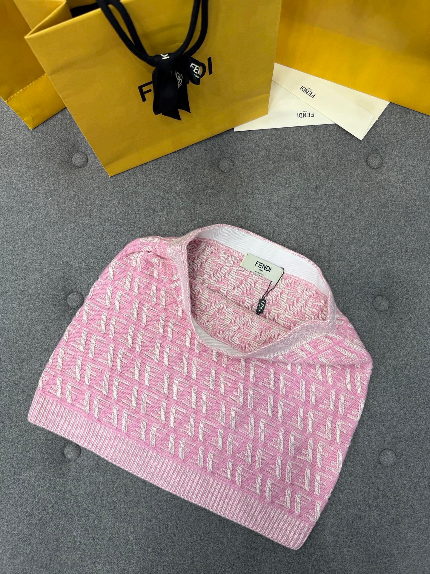 펜디 핑크 FF 캐시미어 울 카디건 셋업