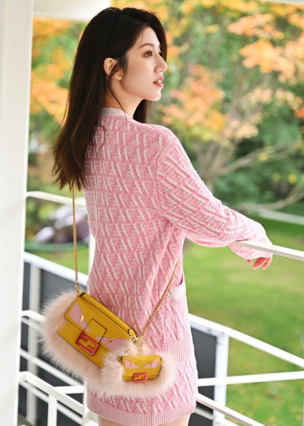 펜디 핑크 FF 캐시미어 울 카디건 셋업