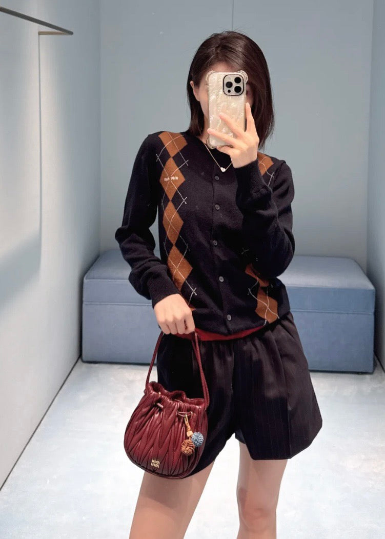 미우미우 아가일 캐시미어 가디건 블루