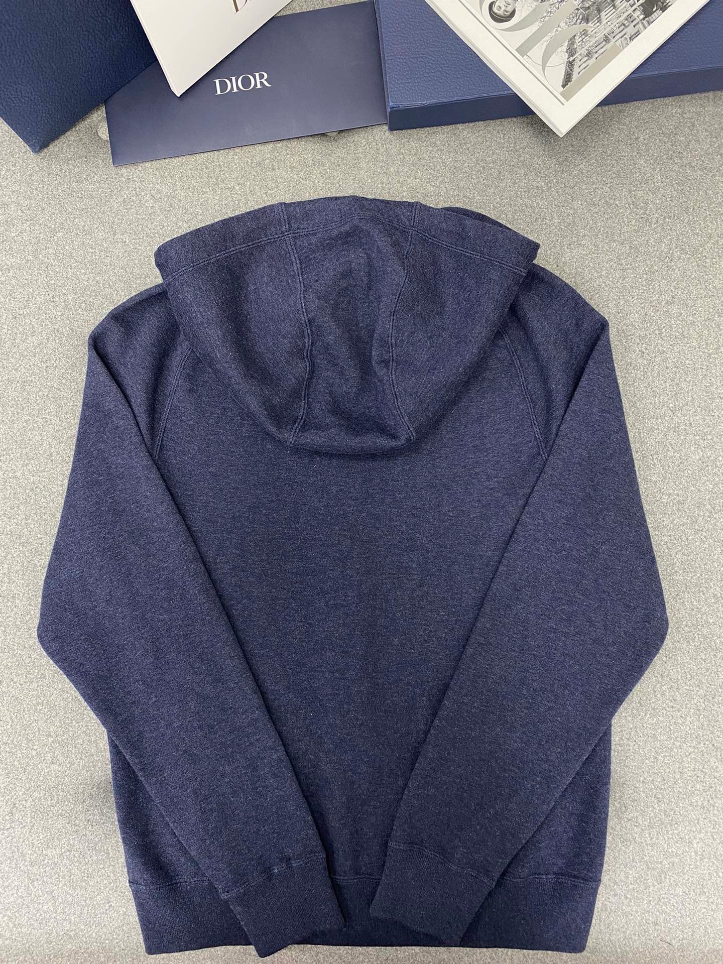 디올 네이비 블루 코튼 캐시미어 니트 후드 트랙 자켓