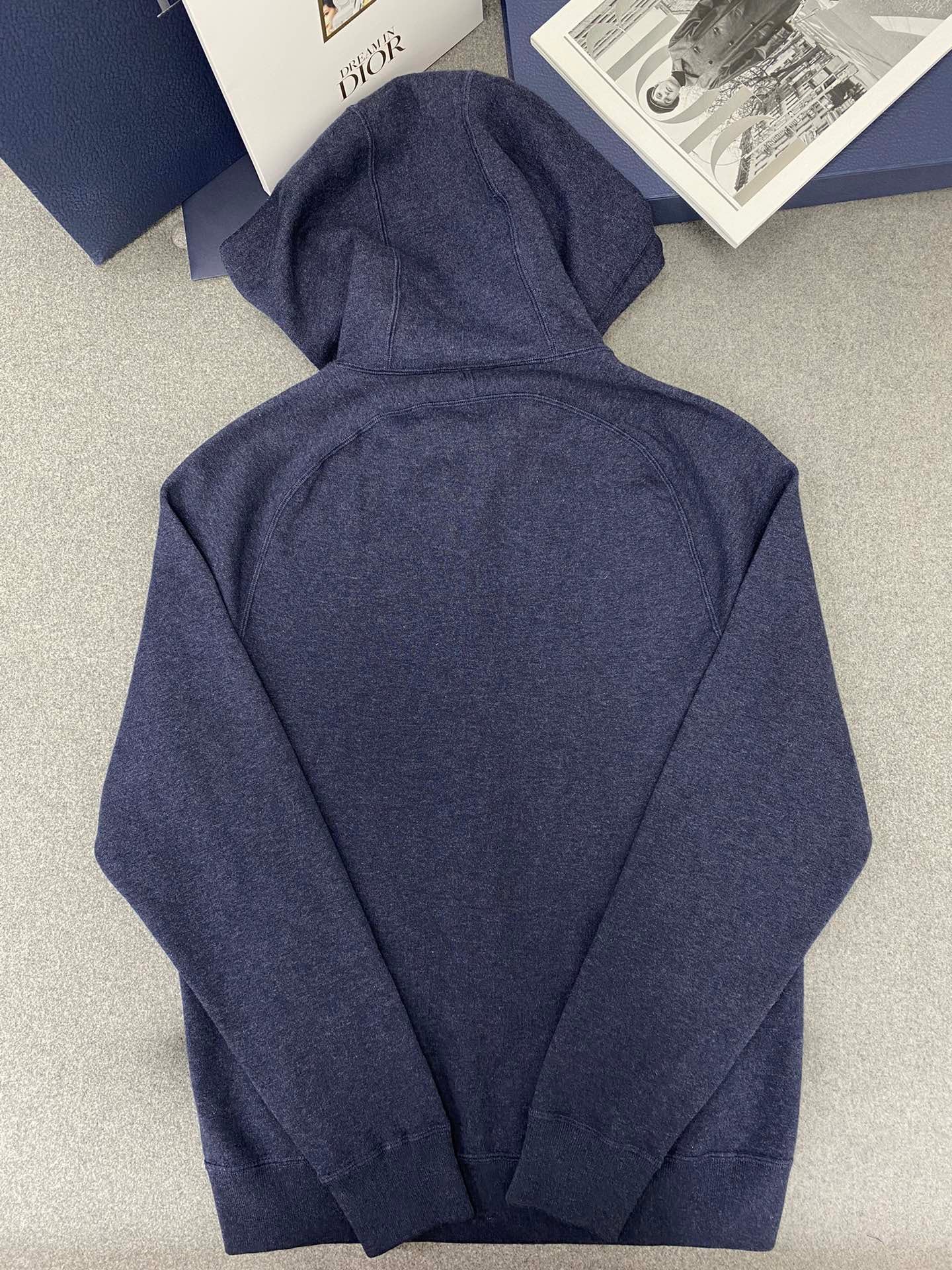 디올 네이비 블루 코튼 캐시미어 니트 후드 트랙 자켓