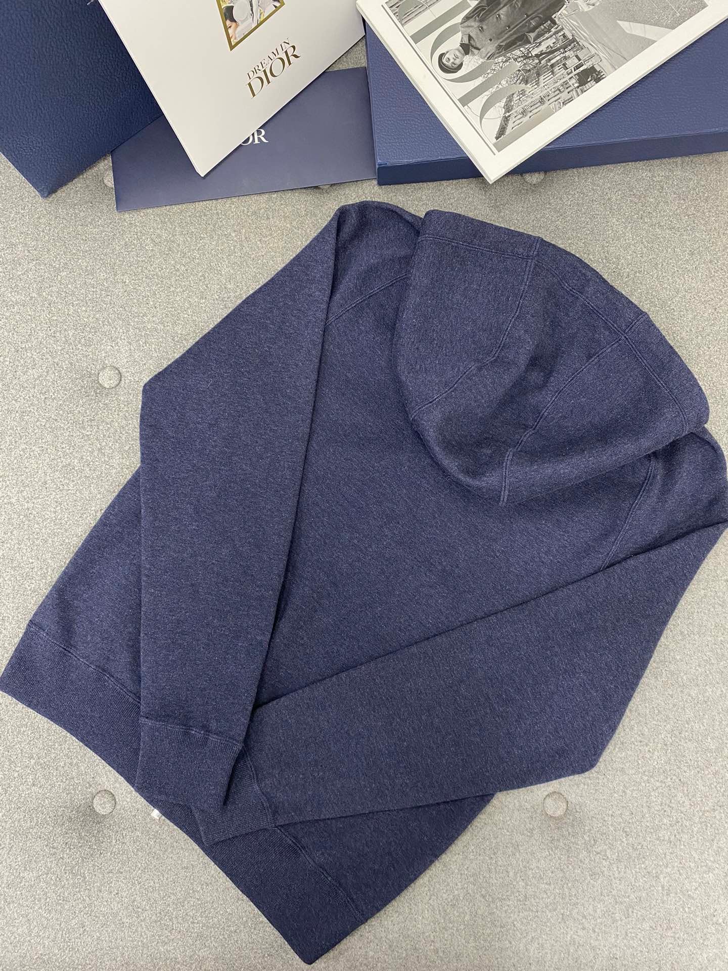 디올 네이비 블루 코튼 캐시미어 니트 후드 트랙 자켓