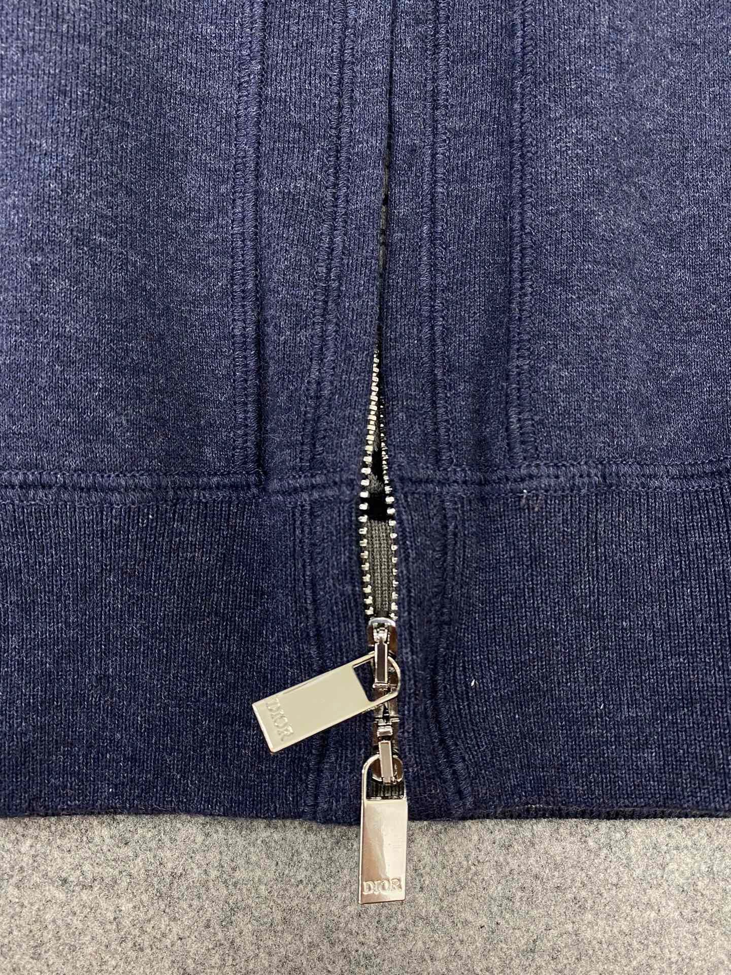 디올 네이비 블루 코튼 캐시미어 니트 후드 트랙 자켓