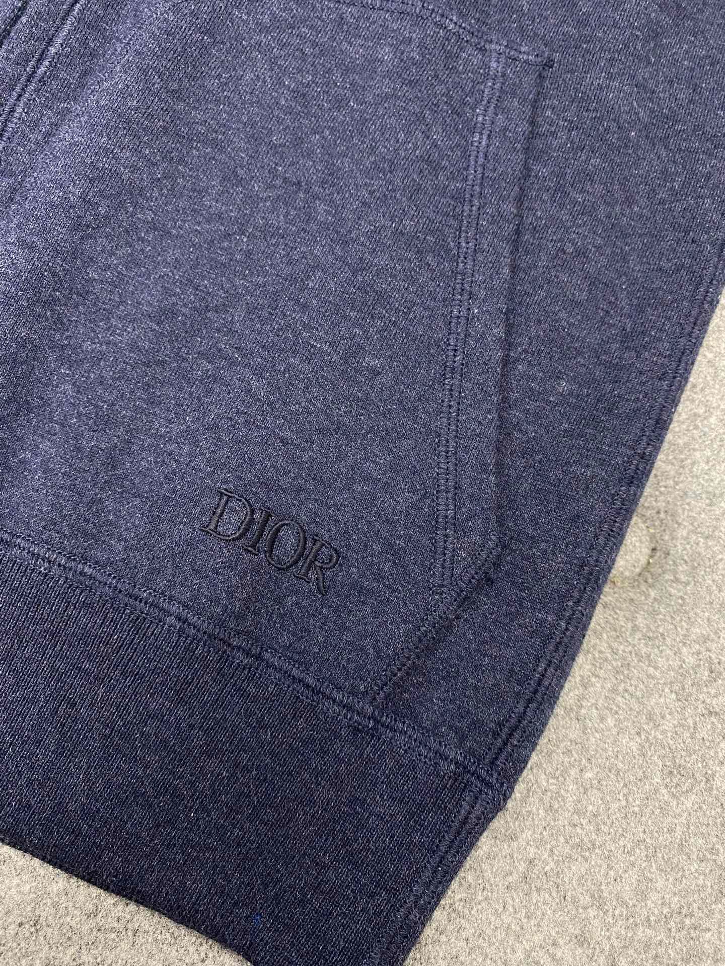 디올 네이비 블루 코튼 캐시미어 니트 후드 트랙 자켓