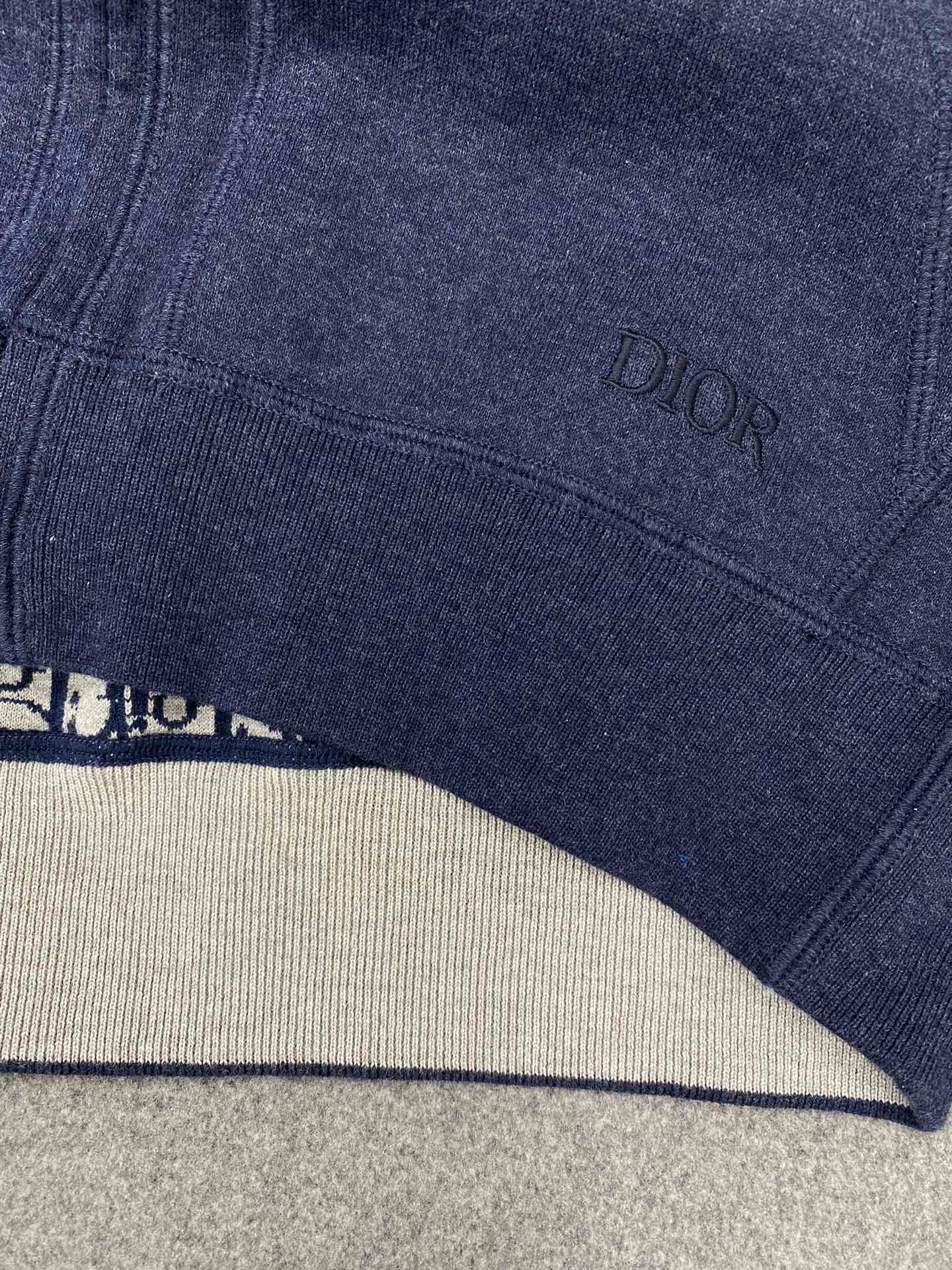 디올 네이비 블루 코튼 캐시미어 니트 후드 트랙 자켓