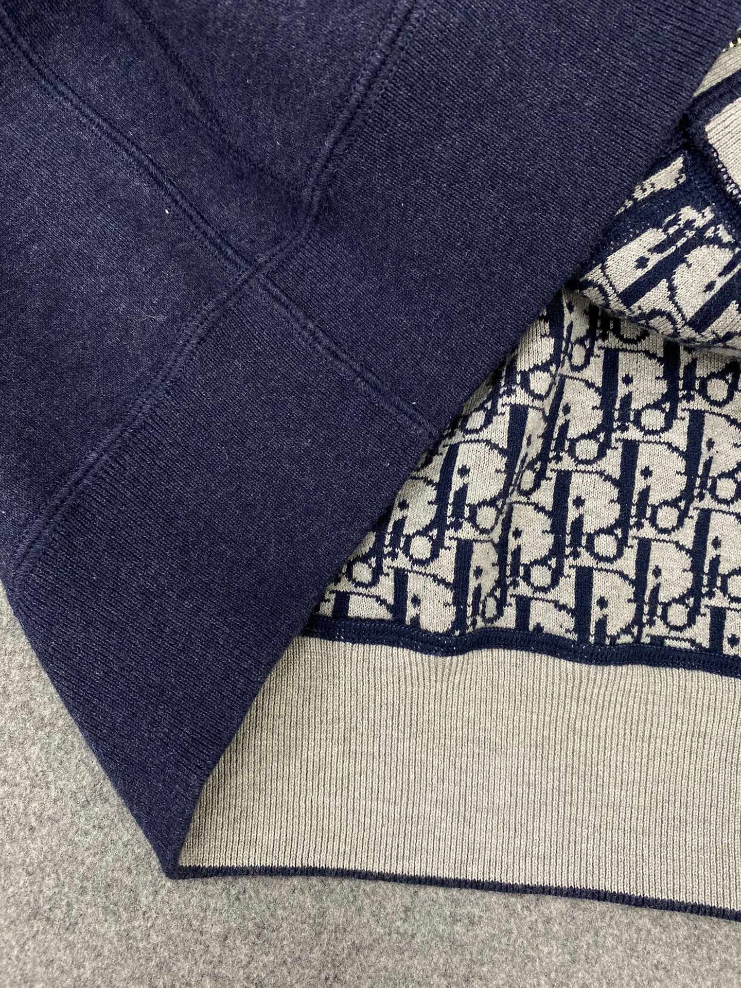 디올 네이비 블루 코튼 캐시미어 니트 후드 트랙 자켓