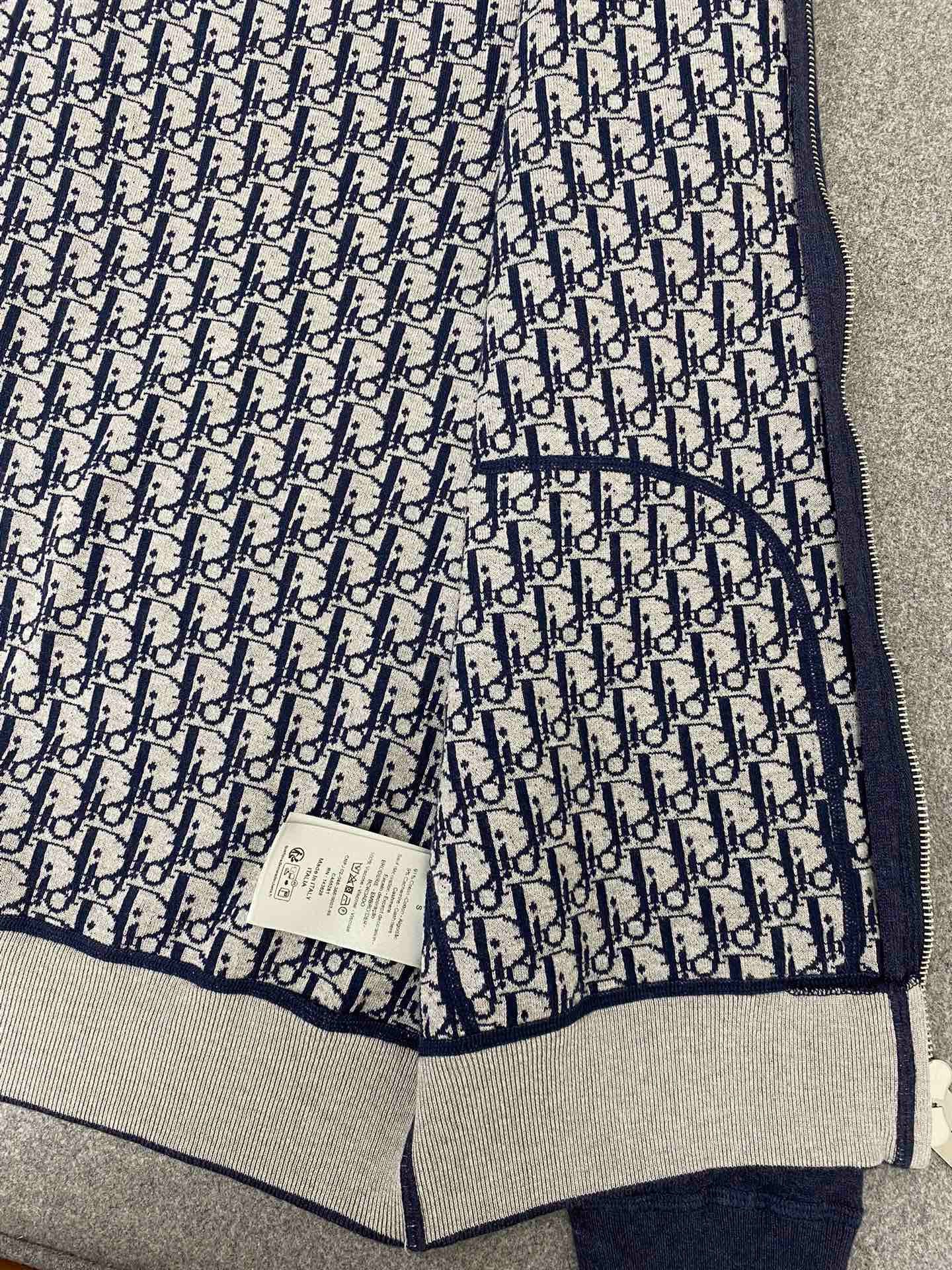 디올 네이비 블루 코튼 캐시미어 니트 후드 트랙 자켓