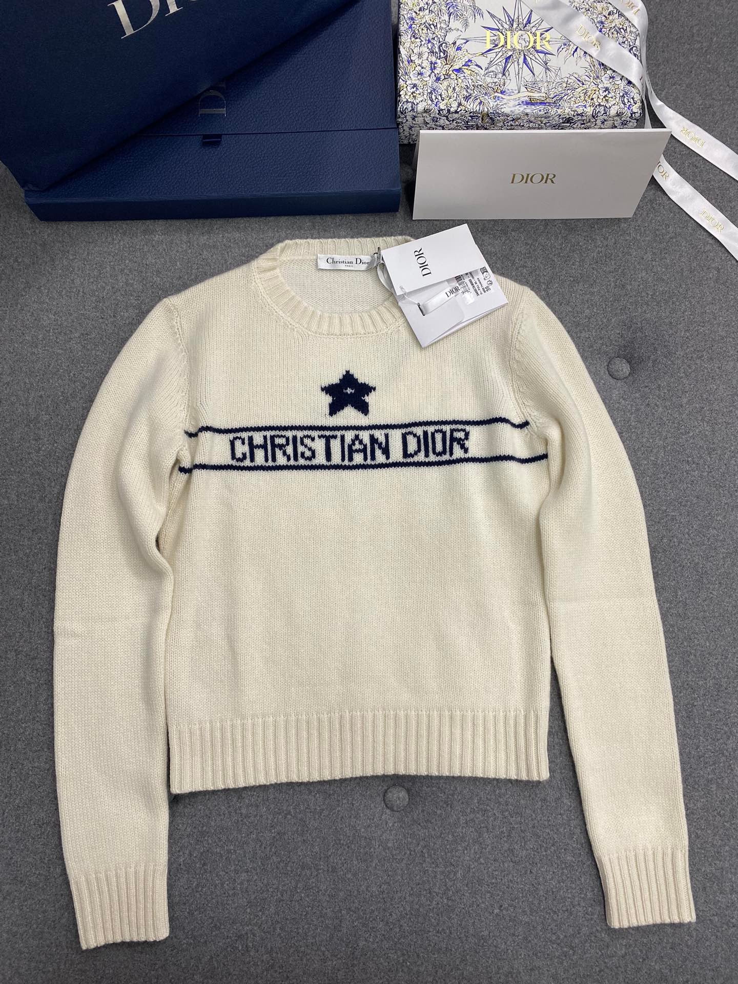 디올 크리스찬 디올 슬리브 스웨터 캐시미어 울 니트 에크루
