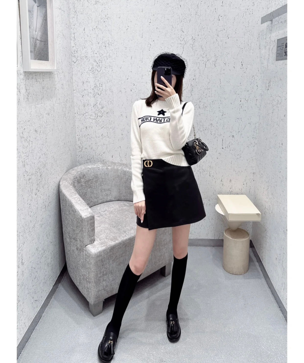 디올 크리스찬 디올 슬리브 스웨터 캐시미어 울 니트 에크루