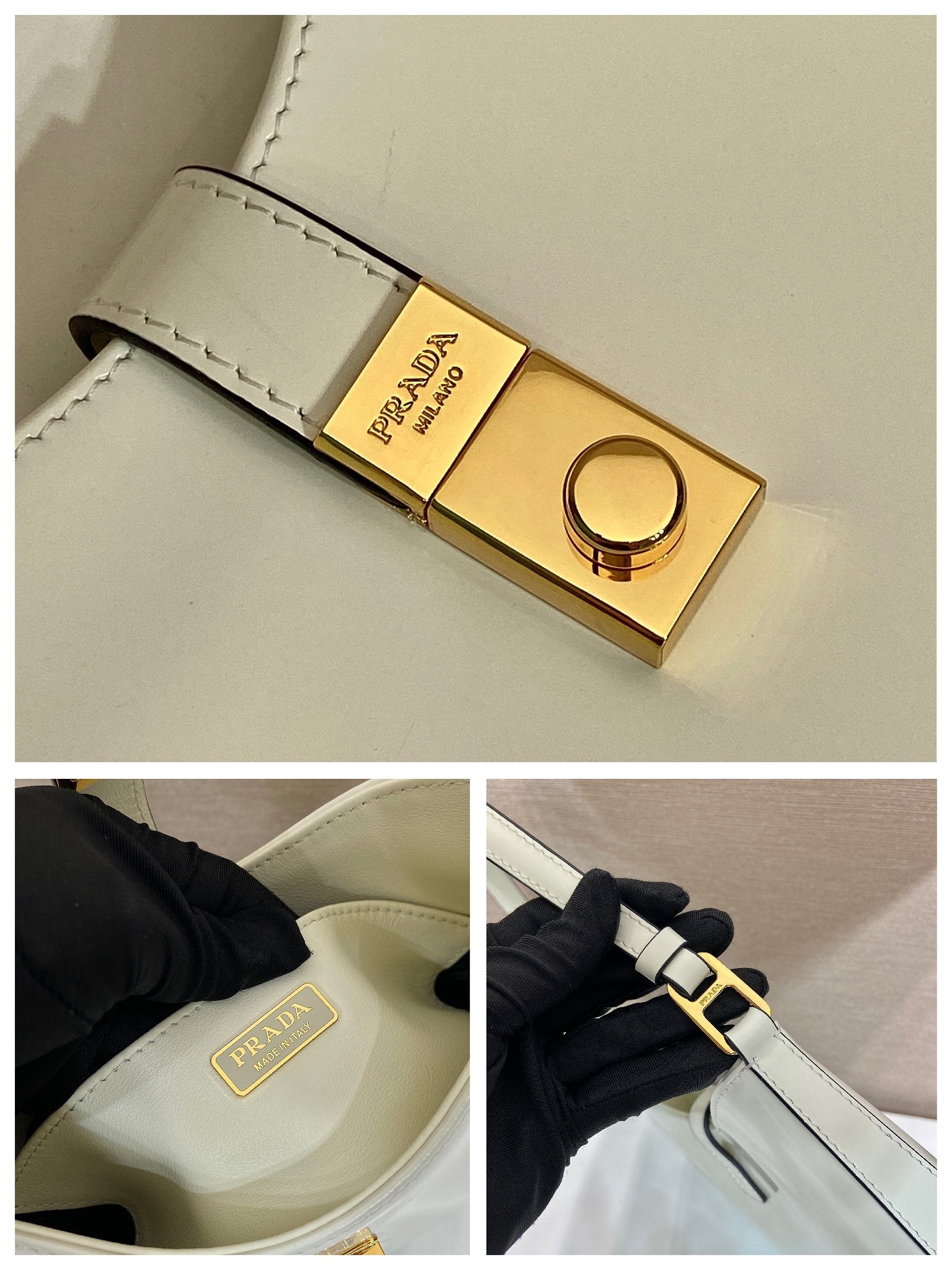 프라다 클레오 브러쉬드 레더 숄더백 클래스프 클로저