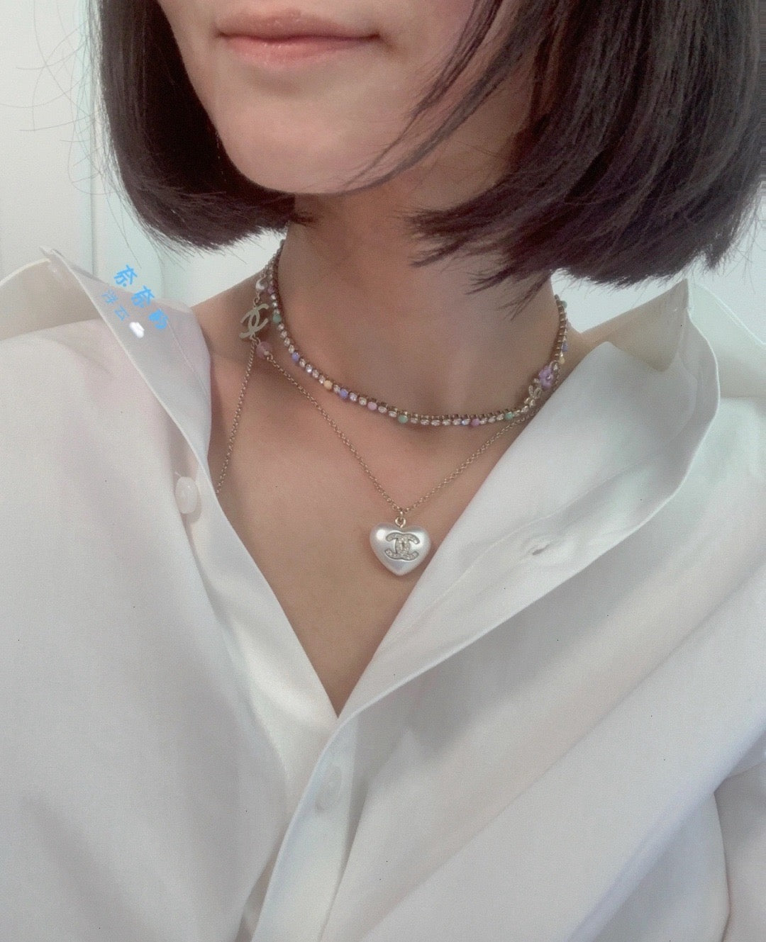 샤넬 메탈 레진 글래스 펄 네클리스