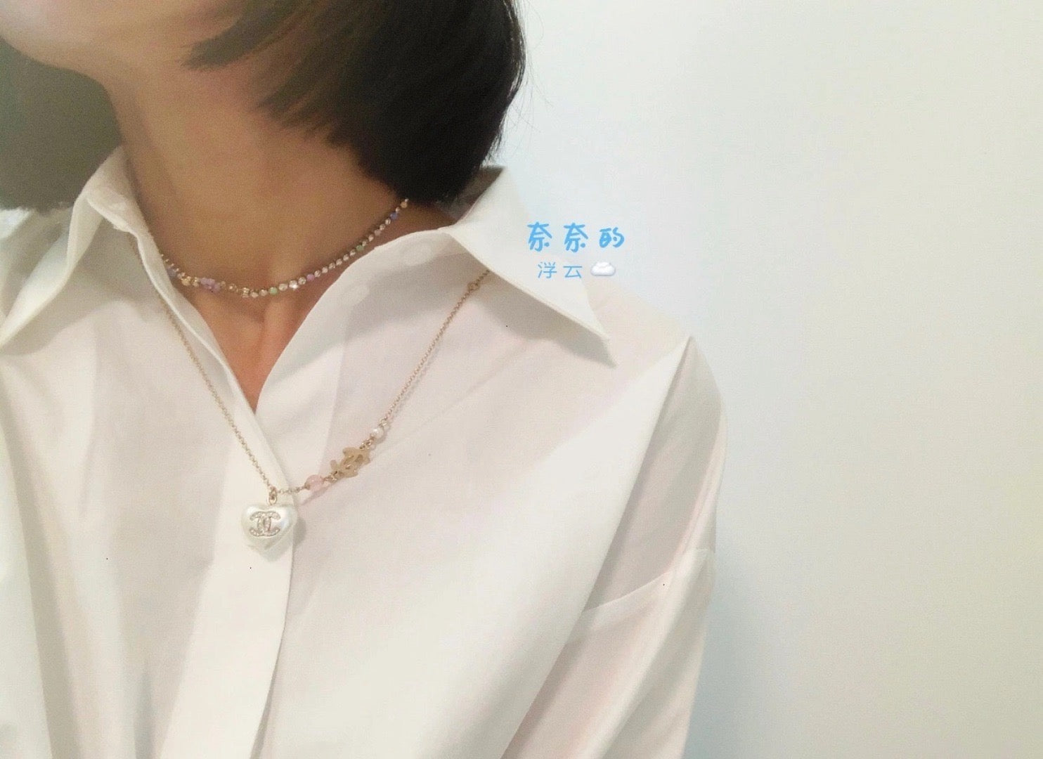 샤넬 메탈 레진 글래스 펄 네클리스