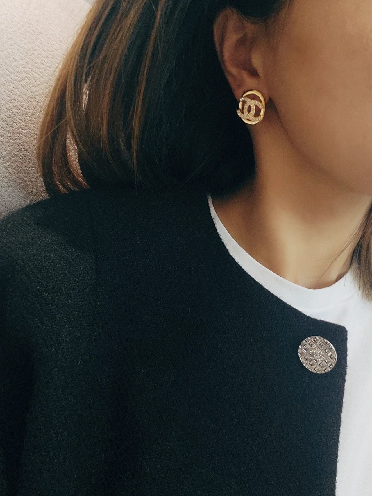 샤넬 CC로고 크리스탈 타원 이어링