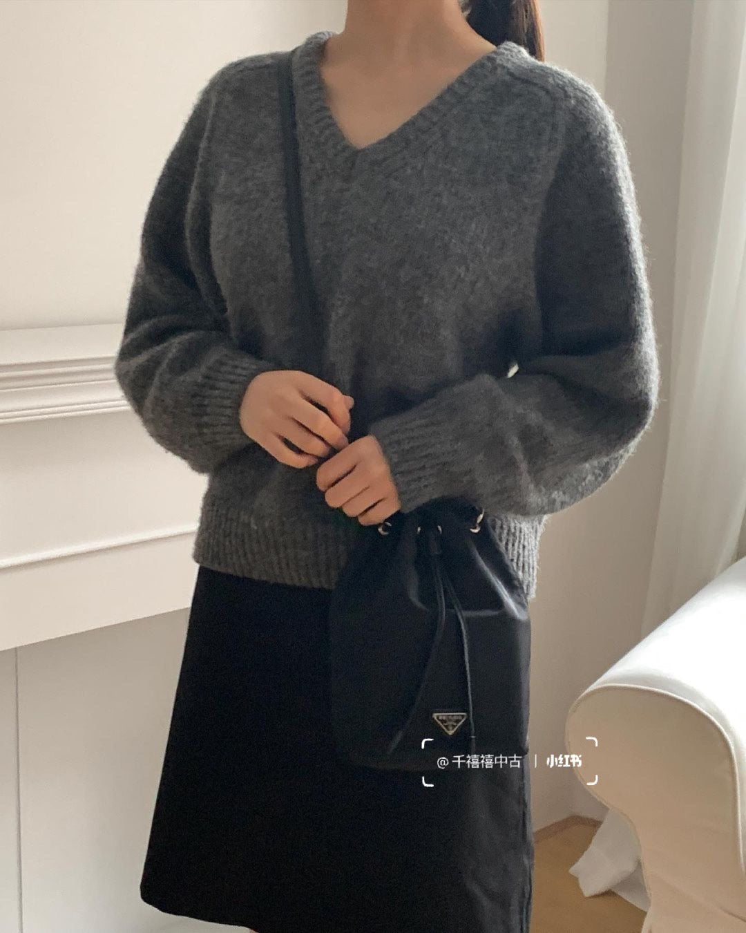 프라다 리나일론 파우치 버킷백