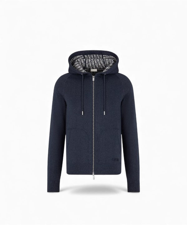 디올 네이비 블루 코튼 캐시미어 니트 후드 트랙 자켓
