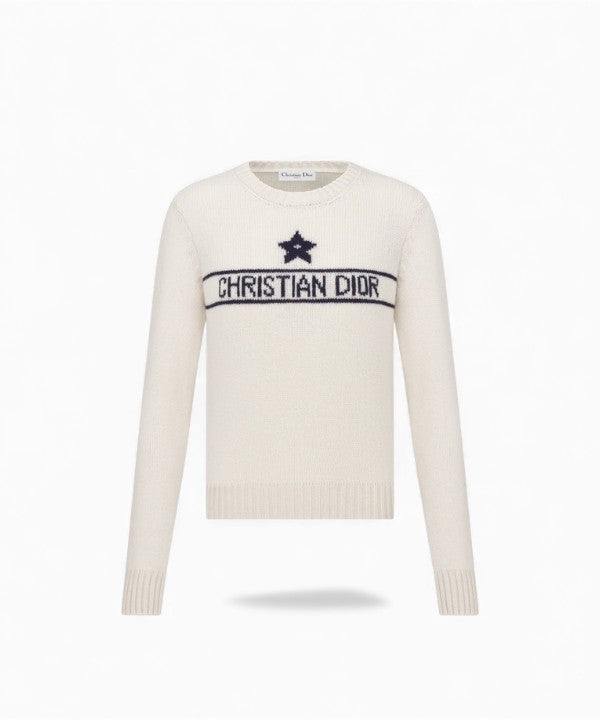 디올 크리스찬 디올 슬리브 스웨터 캐시미어 울 니트 에크루