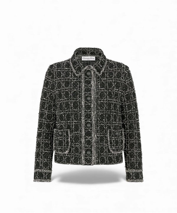 디올 매크로 까나쥬 재킷 블랙 앤 화이트 테크니컬 코튼 트위드