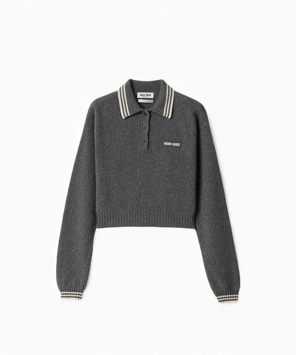 미우미우 울 앤 캐시미어 폴로 스웨터 슬레이트 그레이