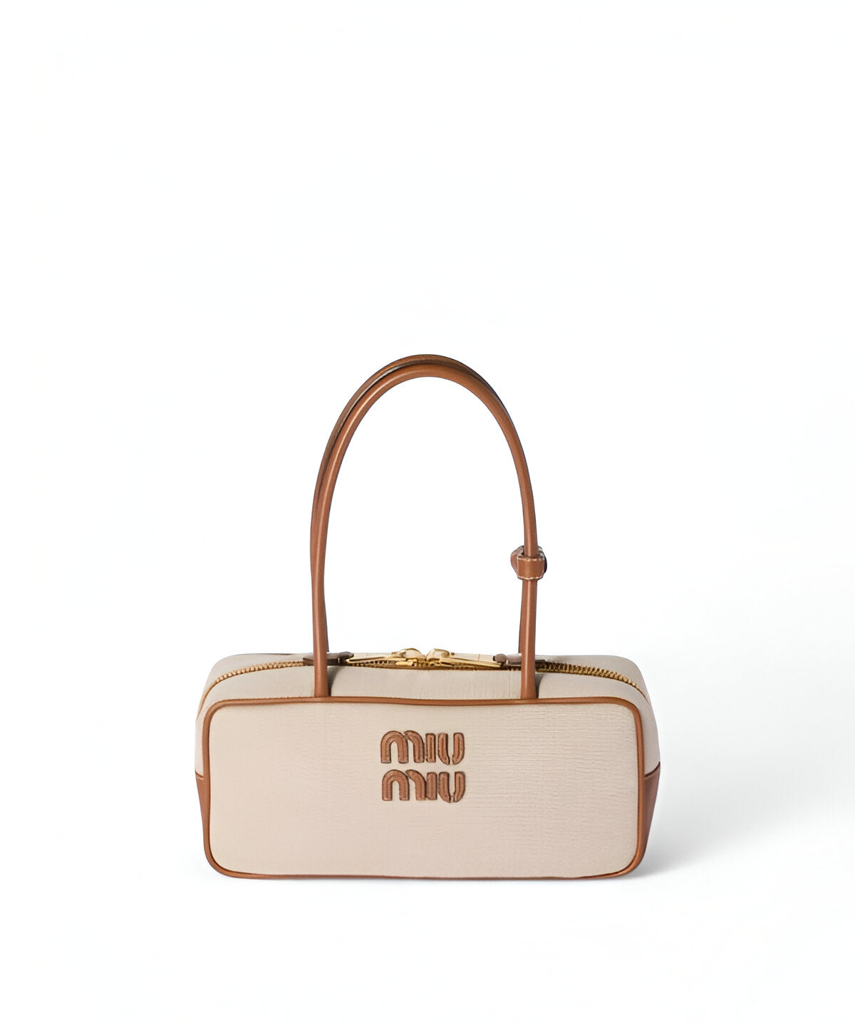 미우미우 캔버스 및 가죽 보 백 리본 장식 캔버스 토트백 미니멀 디자인