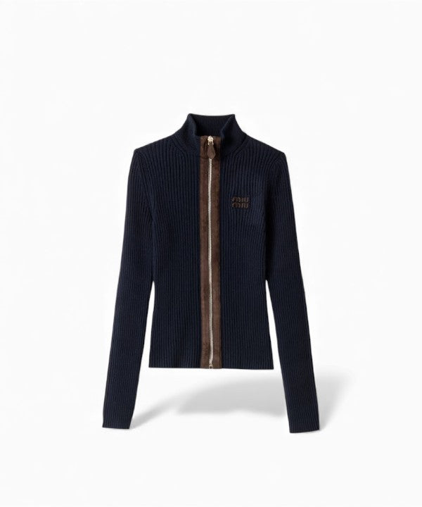 미우미우 캐시미어 가죽 지퍼 가디건